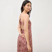 Robe bretelle satin&eacute;e col v marron chocolat femme