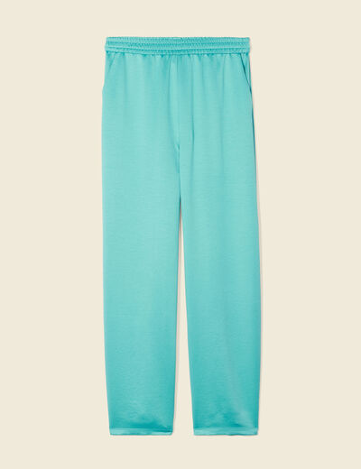 Pantalon large fluide satin bleu turquoise femme