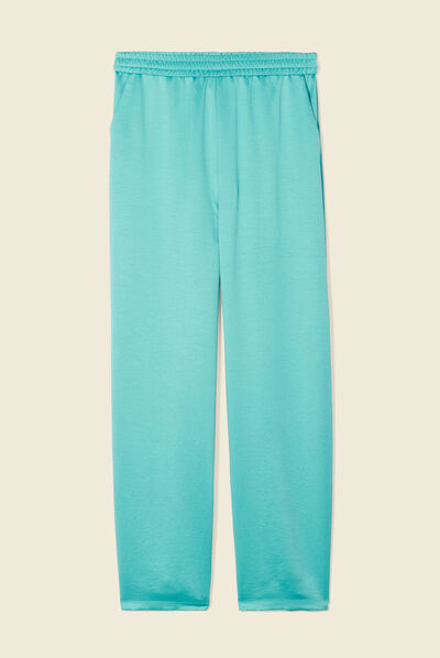 Pantalon large fluide satin bleu turquoise femme