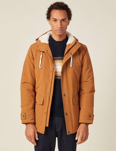 Parka droite à capuche marron homme