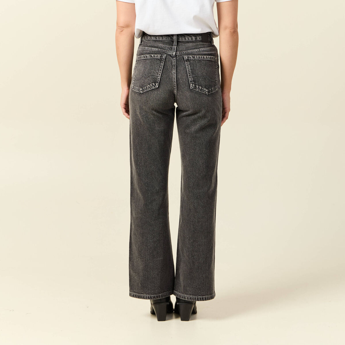 Jeans large taille haute denim snow gris femme