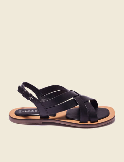 Sandales plates en cuir noir femme
