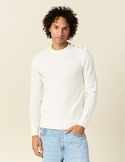 Pull manches longues boutons ecru homme
