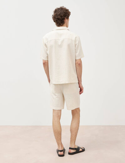 Chemise manches courtes col tailleur beige homme