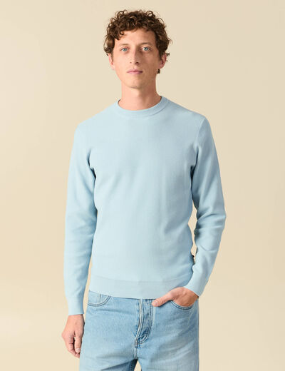 Pull fin col rond manches longues bleu ciel homme