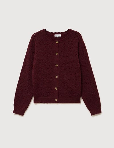 Gilet manches longues col rond bordeaux femme