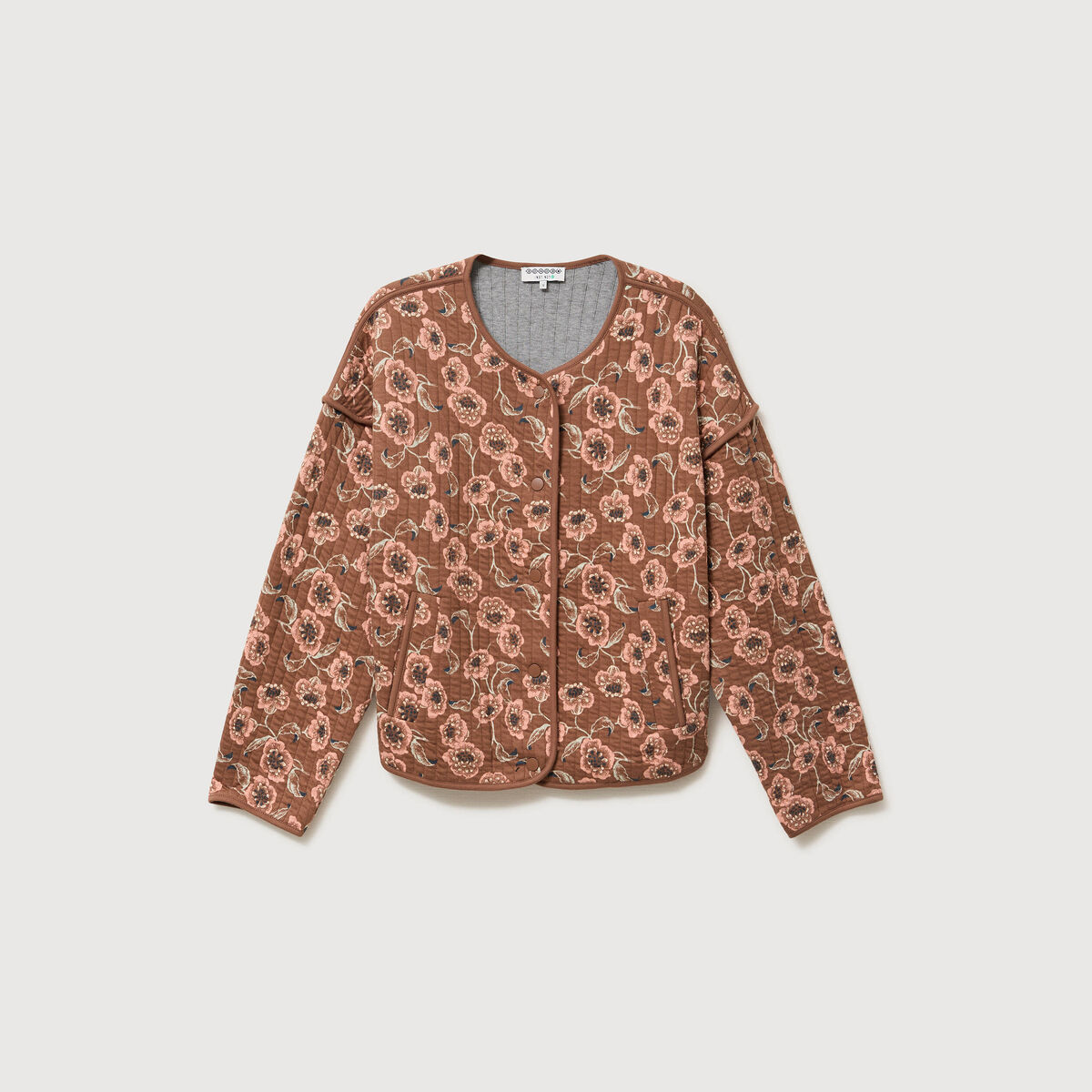 Veste droite manches longues col rond camel femme