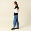 Pull col bateau manches longues en coton bleu marine femme