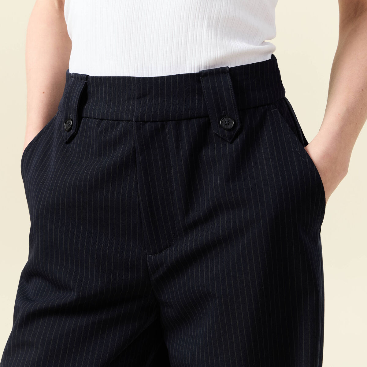 Pantalon large taille haute fluide bleu marine femme
