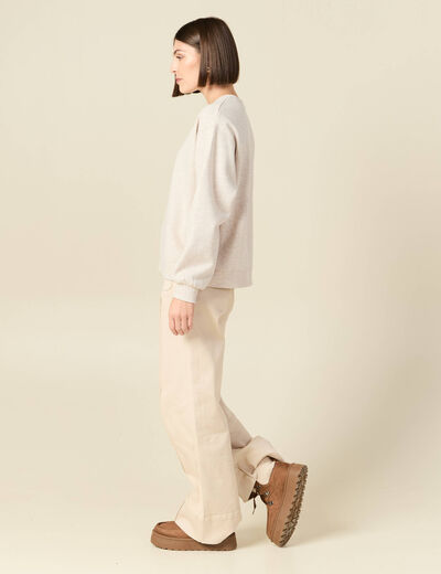 Sweat droit manches longues beige femme