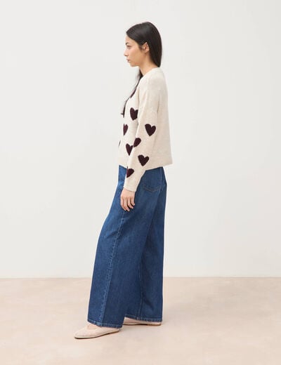 Pull manches longues bouclette col rond prune femme