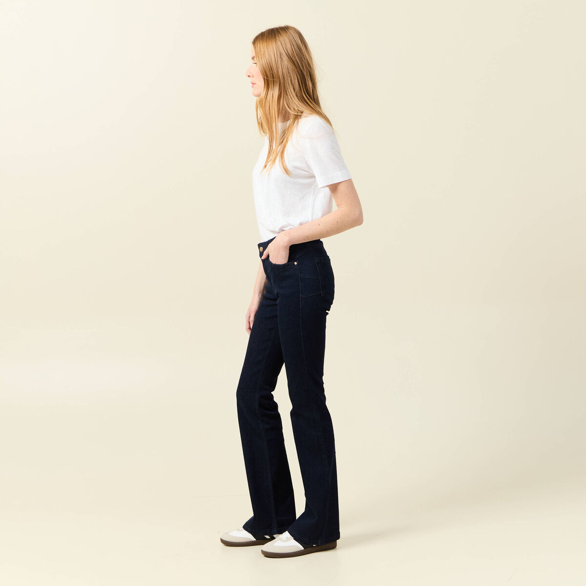 Jeans bootcut 5 poches denim brut femme