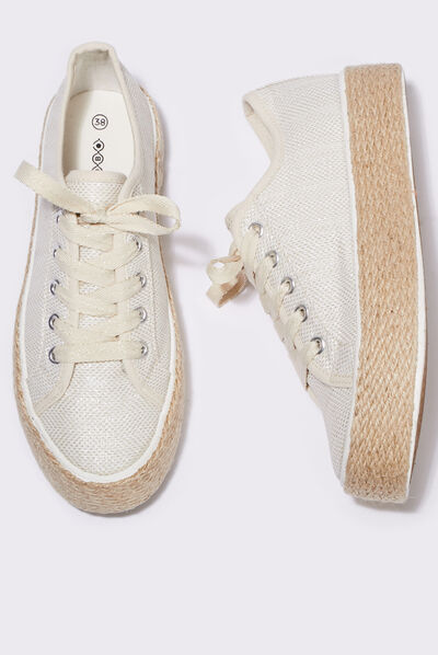 Espadrilles plates avec cordes ecru femme