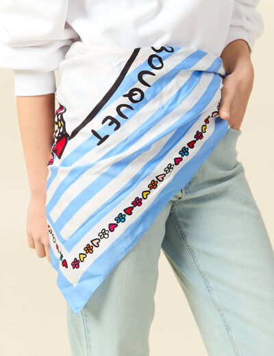 Foulard carr&eacute; Atelier Beguin x Bonobo bleu ciel femme