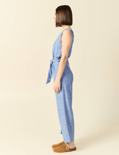 Combinaison pantalon ceinturée bleu femme
