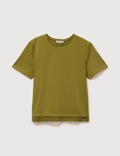 T-shirt droit col rond manches courtes vert kaki femme