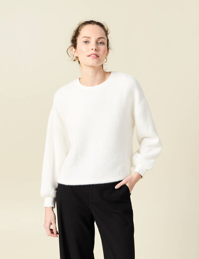 Sweat manches longues ecru femme