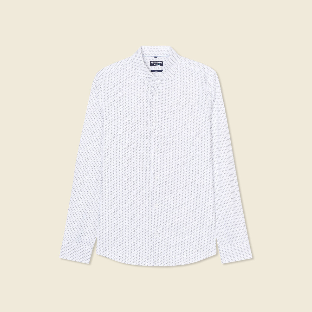 Chemise cintr&eacute;e en coton manches longues blanc homme
