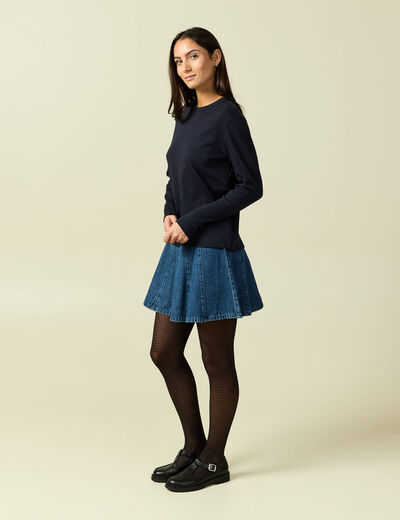 T-shirt en coton manches longues bleu marine femme
