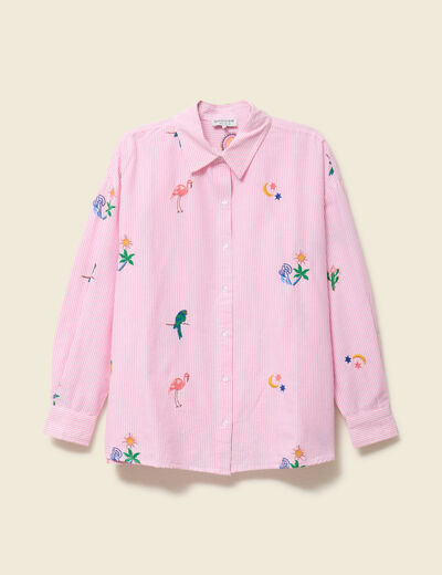 Chemise manches longues rose femme