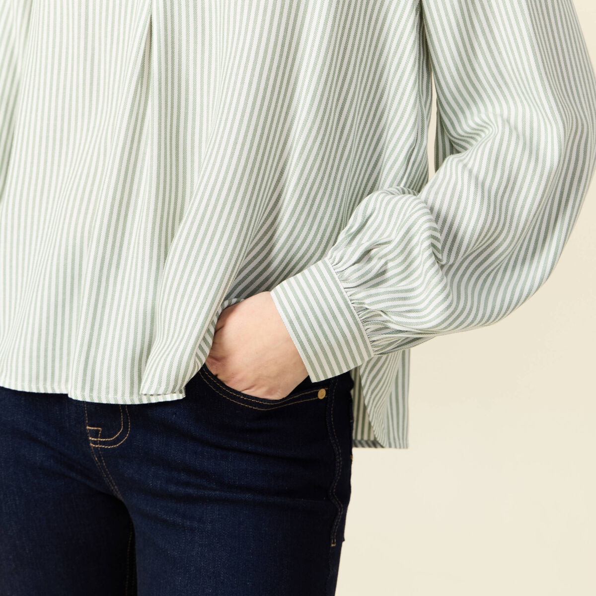 Blouse manches longues vert olive femme