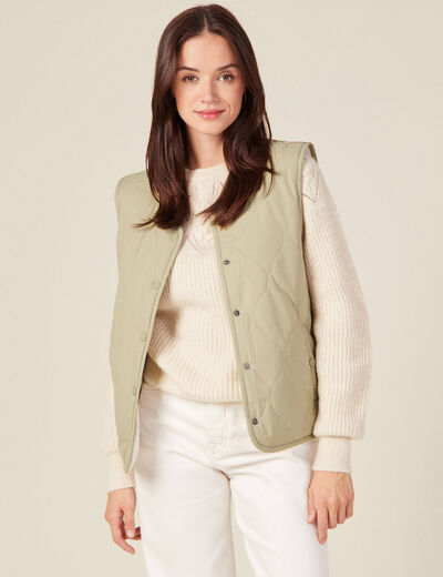 Blouson réversible boutonné vert kaki femme