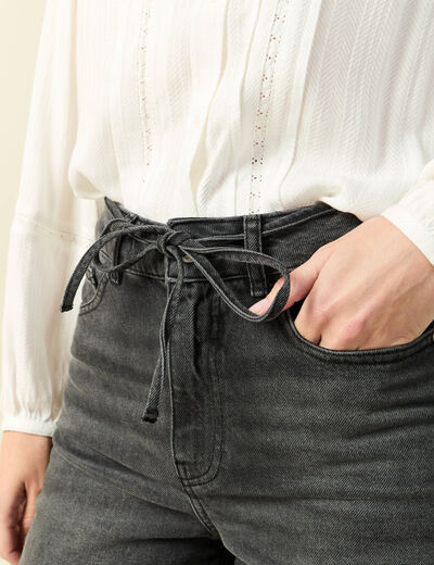 Jeans barrel 7/8&egrave;me avec ceinture denim gris femme
