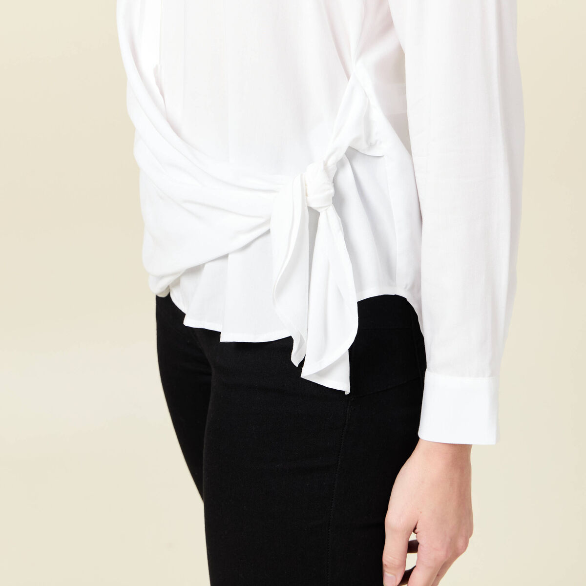 Chemise manches longues nouée blanc femme