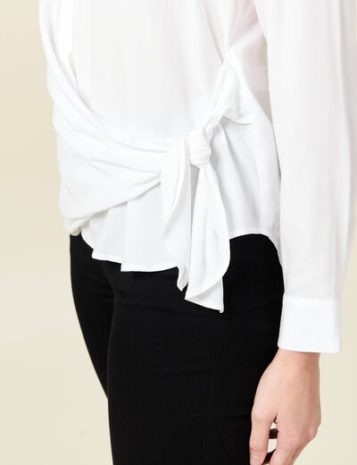 Chemise manches longues nouée blanc femme
