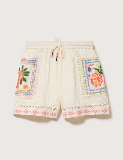 Short en coton avec doublure ecru femme