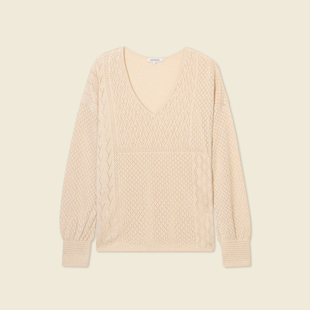Pull manches longues ajouré creme femme