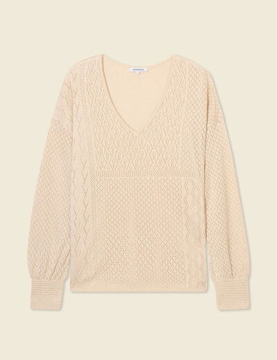 Pull manches longues ajouré creme femme