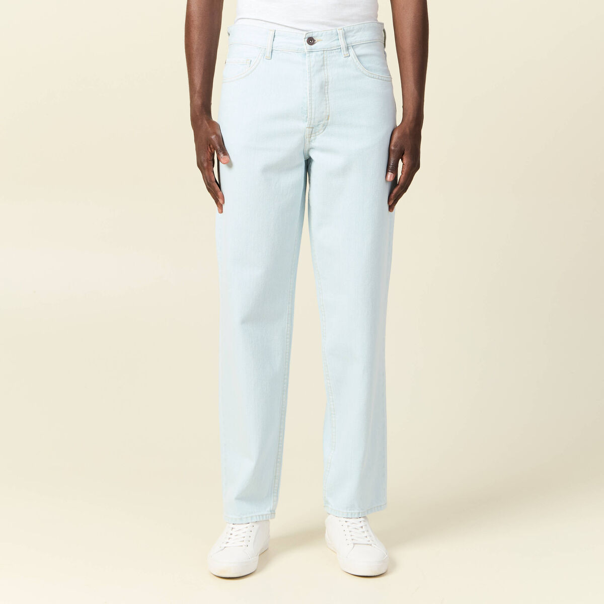 Jeans relax 5 poches denim bleach homme