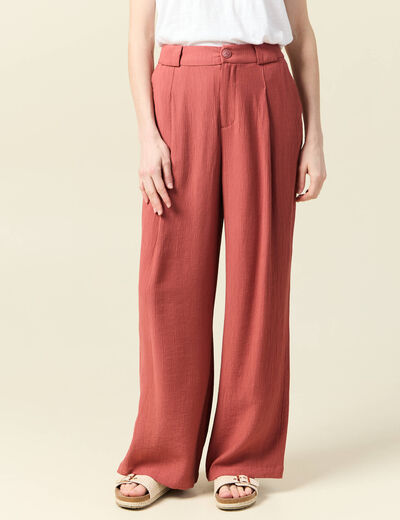 Pantalon large à pinces vieux rose femme