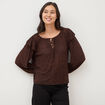 Blouse droite manches longues col rond marron chocolat femme
