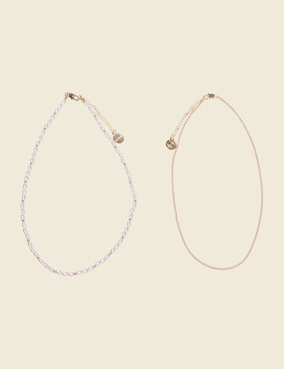 Double collier à perles blanc femme