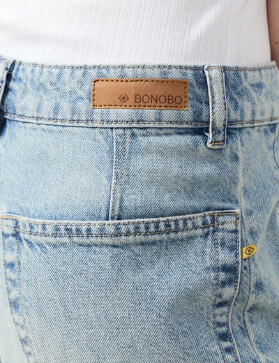 Jeans barrel brod&eacute; 7/8&egrave;me denim bleach femme