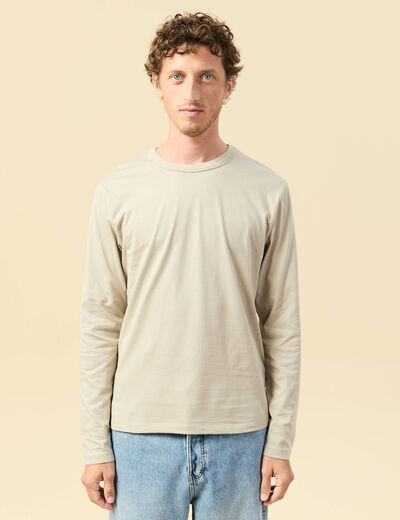 T-shirt en coton manches longues beige homme