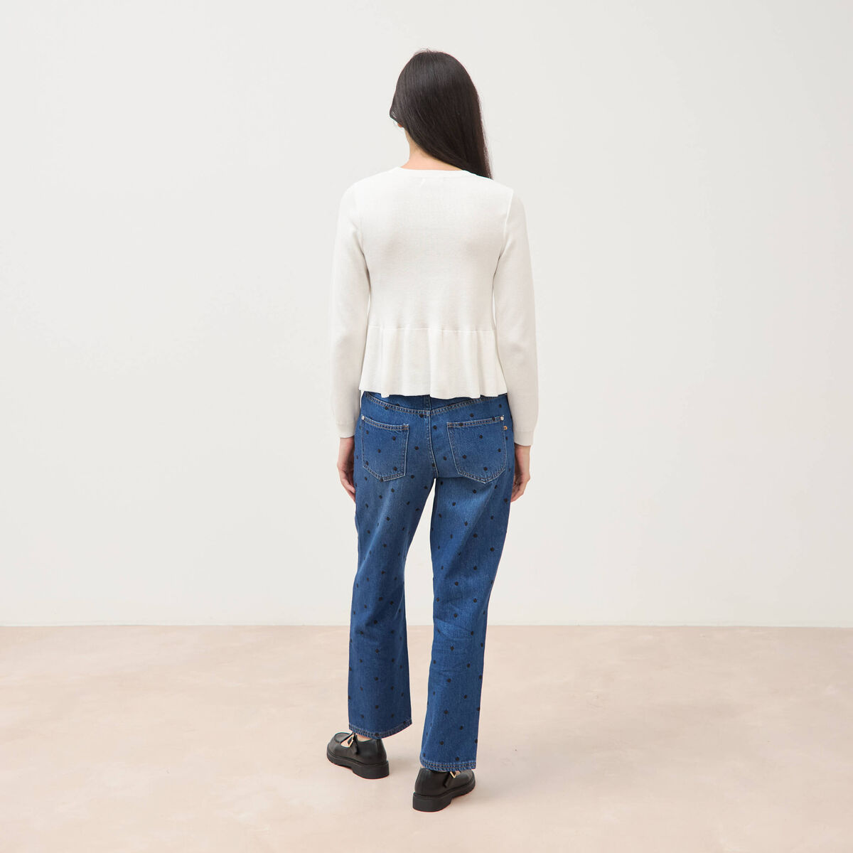 Pull col rond manches longues ecru femme