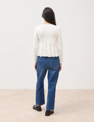 Pull col rond manches longues ecru femme