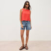 Blouse vichy droite cropped sans manches orange fonc&eacute; femme
