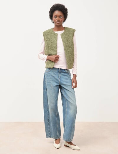 Gilet droit sans manches col rond vert kaki femme