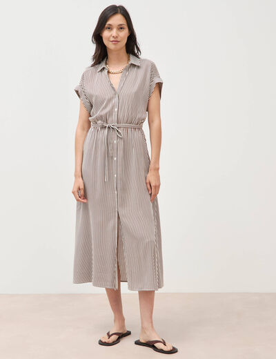 Robe longue &eacute;vas&eacute;e ceintur&eacute;e marron femme