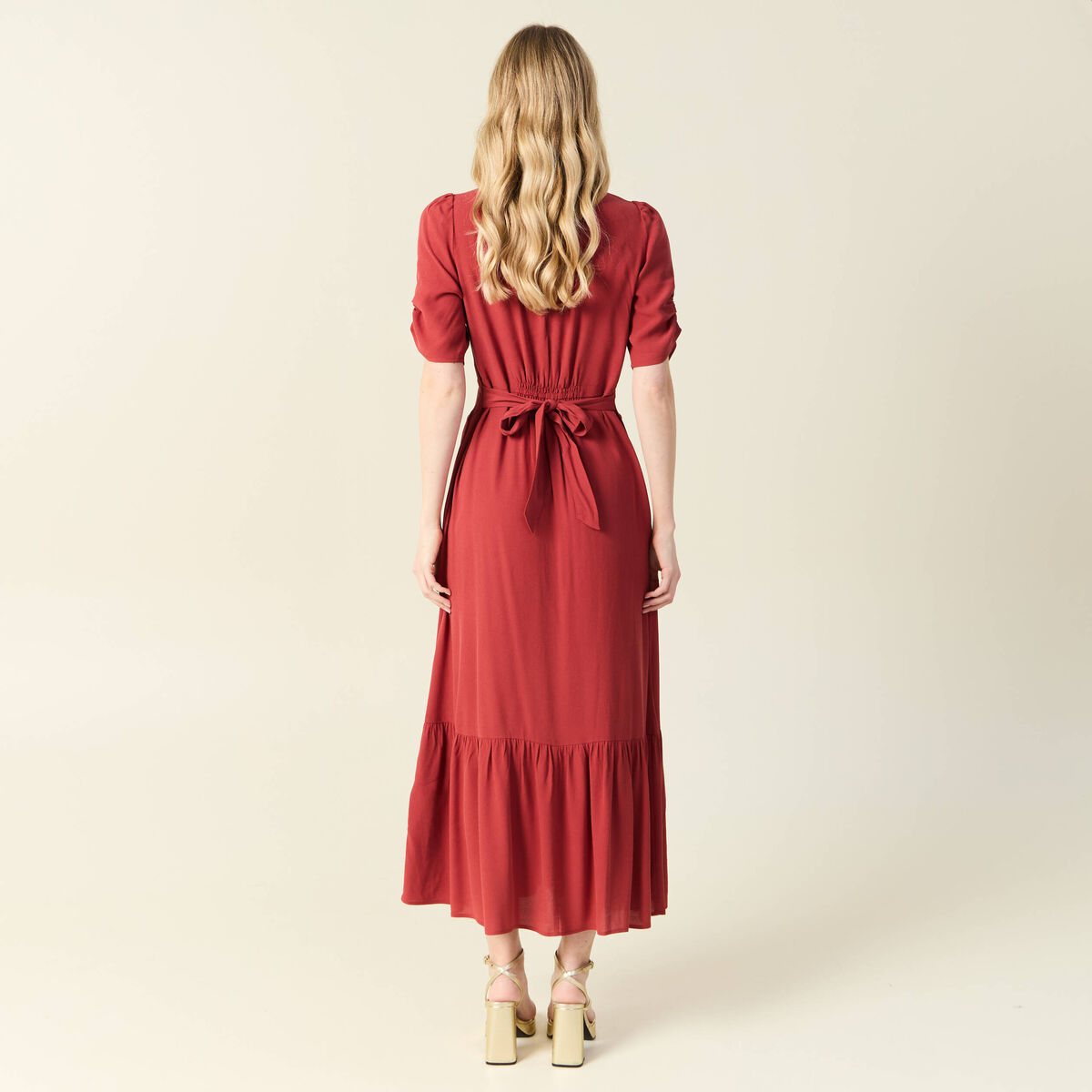 Robe longue trapèze orange foncé femme
