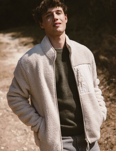 Veste droite sherpa col montant sable homme