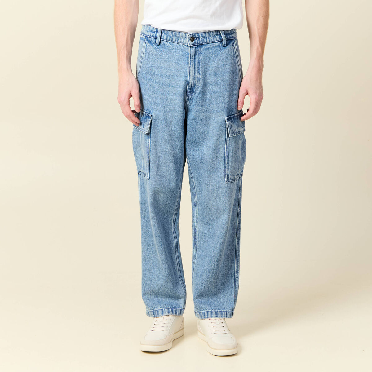 Cargo en coton denim bleach homme