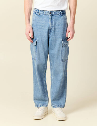 Cargo en coton denim bleach homme