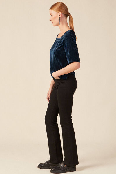 Blouse velours éco-responsable bleu canard femme