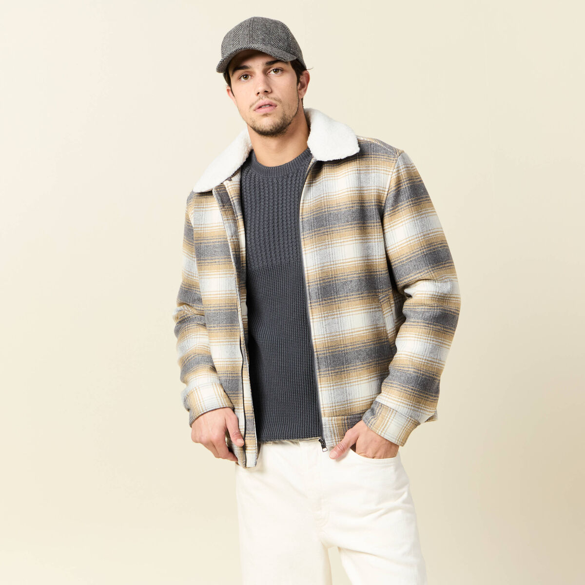 Blouson zipp&eacute; col aviateur gris fonc&eacute; homme