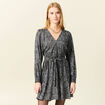 Robe droite courte col v manches longues noir femme